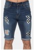 Blue Plaid Pattern Splicing Skinny Distressed Men's Denim Shorts