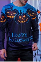 Men's 3D Halloween Pumpkin Print Knit Long Sleeve T-Shirt