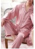 Pink Men Silk Like Long Sleeve Pajamas Set