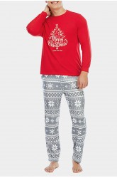 Men Red And Grey Color Xmas Loungwear Set