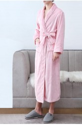 Pink Fleece Pocketed Men Nightgown with Sash