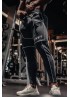 Gray Striped Letter Print Drawstring Elastic Waist Men's Sport Joggers